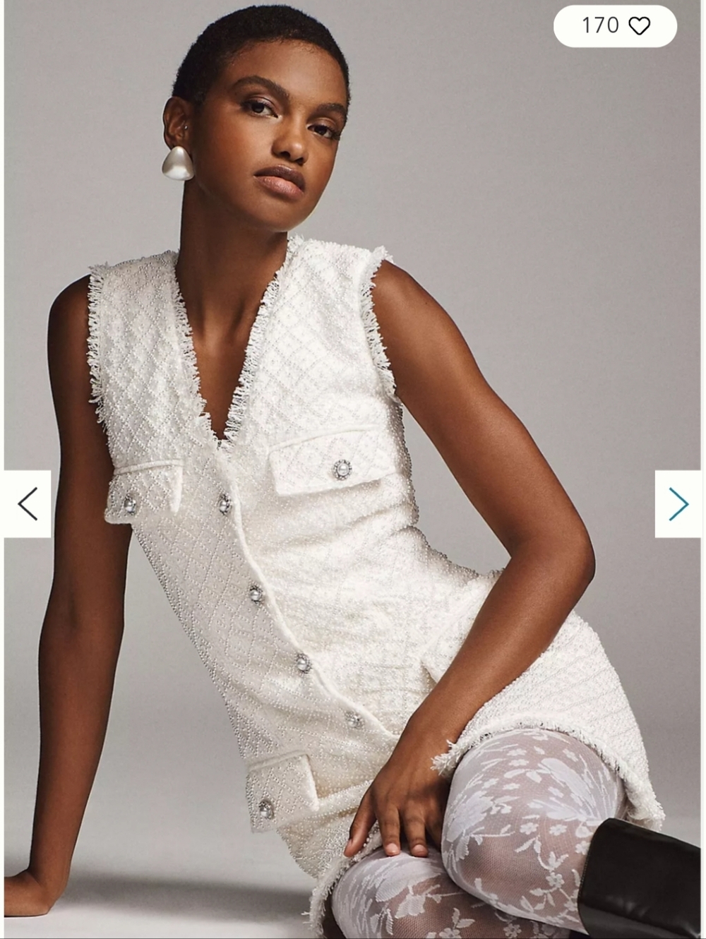 Anthropology ELLA White Tweed Sleeveless Mini Dress - Picture 3 of 5